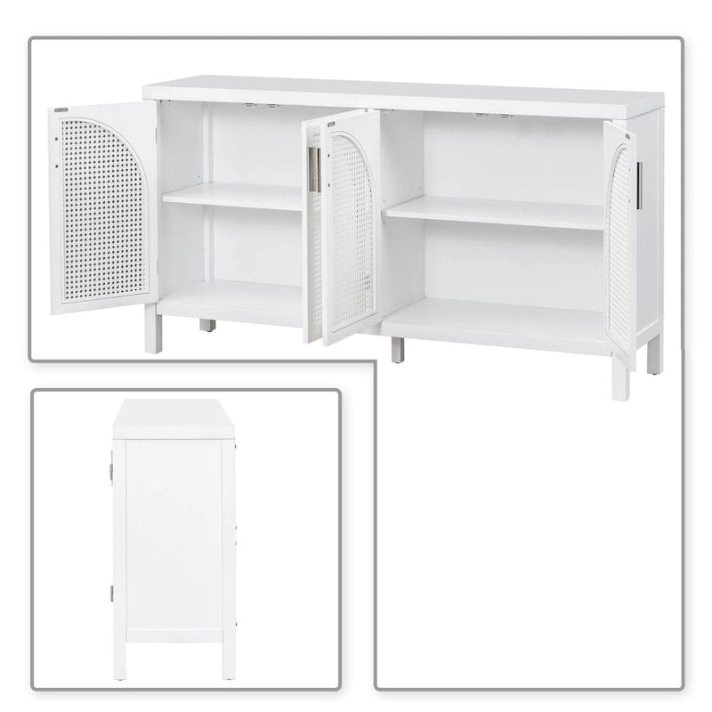 Modern Farmhouse Style Sideboard with Four Artificial Rattan Decorated Doors