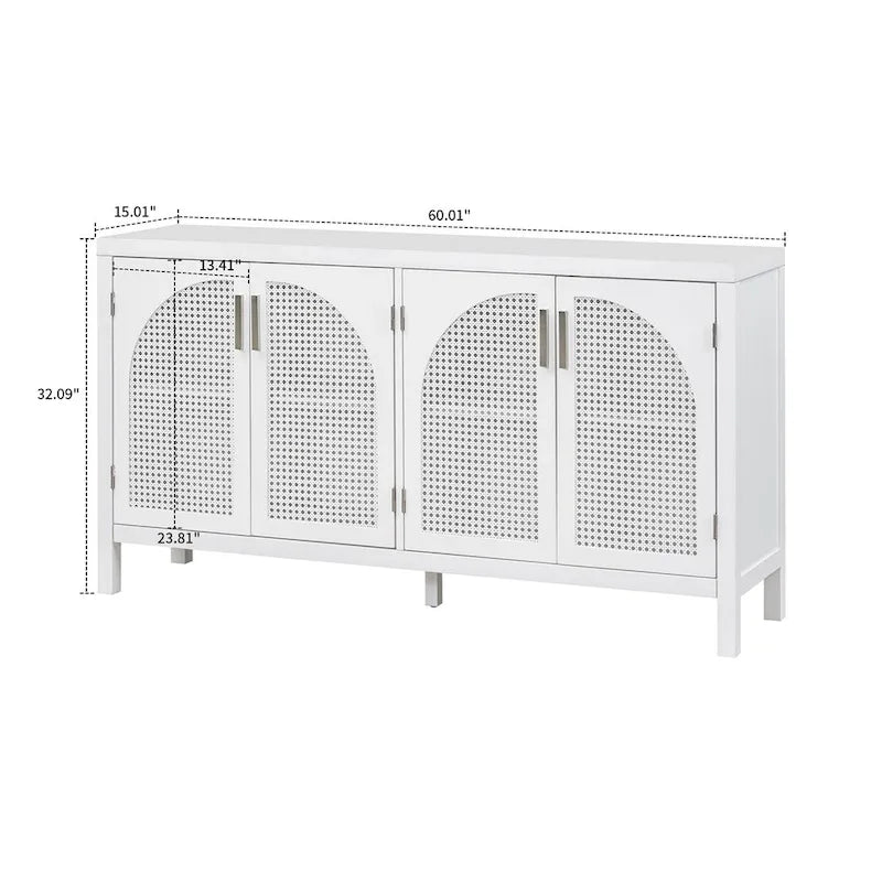 Modern Farmhouse Style Sideboard with Four Artificial Rattan Decorated Doors