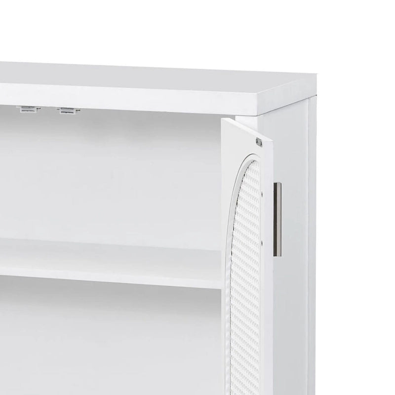 Modern Farmhouse Style Sideboard with Four Artificial Rattan Decorated Doors