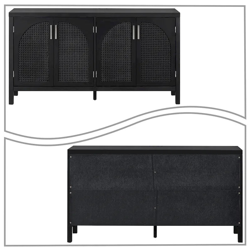 Modern Farmhouse Style Sideboard with Four Artificial Rattan Decorated Doors