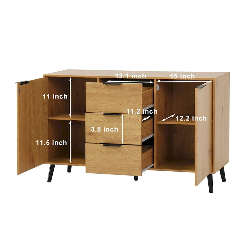 Wood Sideboard Buffet Cabinet with Storage, 3 Drawers & 2 Doors