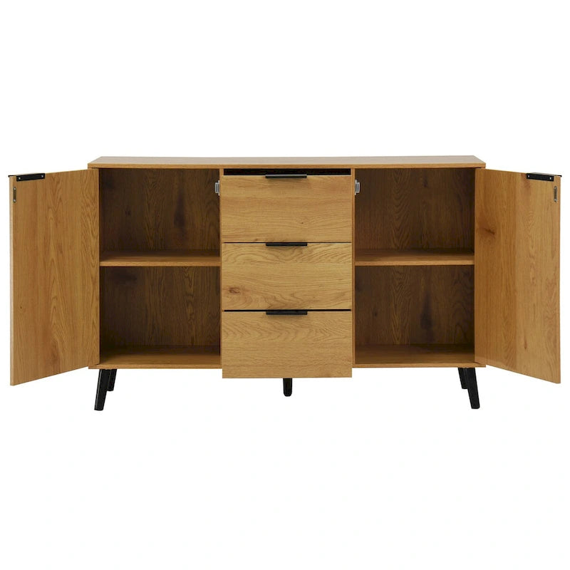 Wood Sideboard Buffet Cabinet with Storage, 3 Drawers & 2 Doors