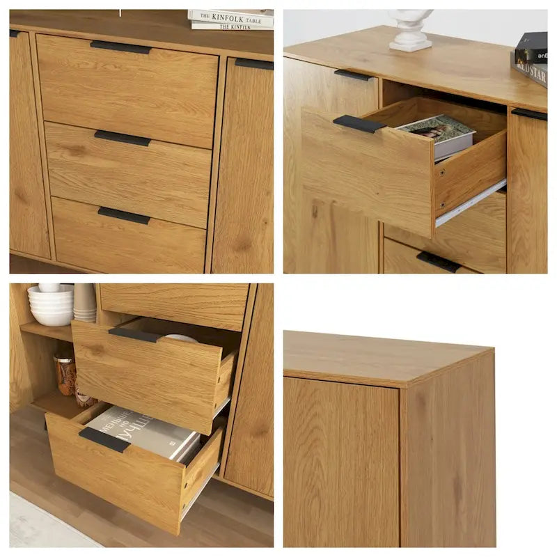 Wood Sideboard Buffet Cabinet with Storage, 3 Drawers & 2 Doors