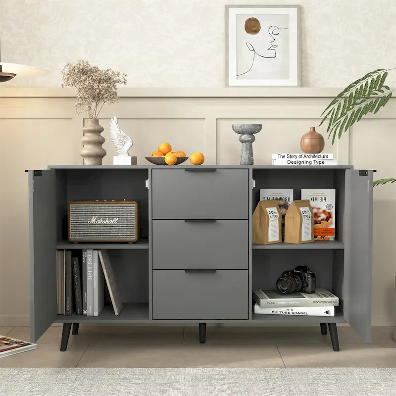 Wood Sideboard Buffet Cabinet with Storage, 3 Drawers & 2 Doors
