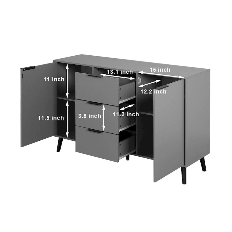 Wood Sideboard Buffet Cabinet with Storage, 3 Drawers & 2 Doors