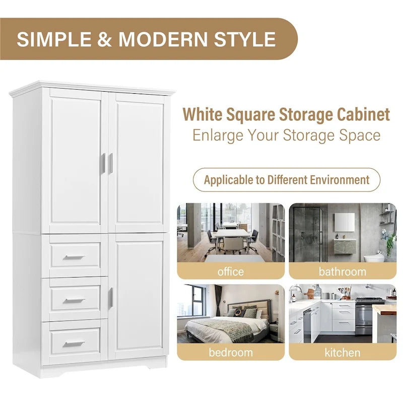 Tall and Wide Storage Cabinet with Doors for Bathroom, Three Drawers