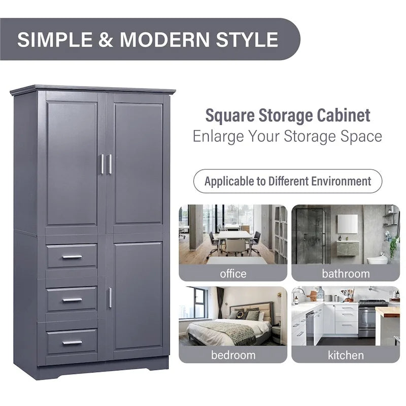 Tall and Wide Storage Cabinet with Doors for Bathroom, Three Drawers